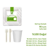 Ekolojik Kare 20 Cm. 96 Kişilik Parti Piknik Sofra Sunum Seti - Tabak Bardak Çatal Kaşık Takımı - 2