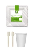 Ekolojik Kare 20 Cm. 96 Kişilik Parti Piknik Sofra Sunum Seti - Tabak Bardak Çatal Kaşık Takımı - 1