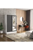 TUMBLERA Berceste Antrasit Beyaz 2 Sürgü Kapaklı Aynalı 10 Bölmeli Dolap Gardırop - 1