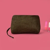 Hasır Görünümlü PVC Kozmetik Çantası - Haki - 16x23 cm thumbnail 3