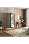 TUMBLERA Berceste Antrasit Atlantik Çam 2 Sürgü Kapaklı Aynalı 8 Bölmeli Dolap Gardırop - 1