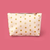 Gold Detaylı 3'lü PVC Kozmetik Çantası - Beyaz / Altın thumbnail 3