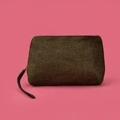 Hasır Görünümlü PVC Kozmetik Çantası - Haki - 16x23 cm thumbnail 1