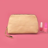 Hasır Görünümlü PVC Kozmetik Çantası - Bej - 16x23 cm thumbnail 3