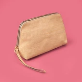 Hasır Görünümlü PVC Kozmetik Çantası - Bej - 16x23 cm thumbnail 2