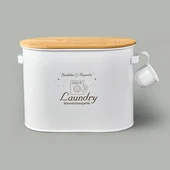 Bath 2 Bölmeli Ahşap Kapaklı Metal Deterjan Kutusu - Beyaz - 12 lt thumbnail 1