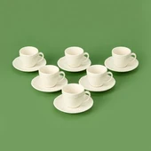 Porselen 12 Parça Kahve Fincan Seti - Beyaz thumbnail 2
