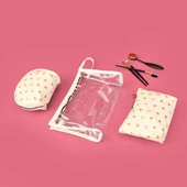 Gold Detaylı 3'lü PVC Kozmetik Çantası - Beyaz / Altın thumbnail 2