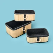 Living 3'lü Bambu Sepet - Kahverengi / Gri thumbnail 1