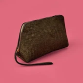 Hasır Görünümlü PVC Kozmetik Çantası - Haki - 16x23 cm thumbnail 2