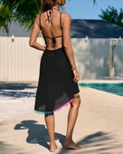 Kadın Askılı Derin V Yakalı çapraz Geçmeli Ponponlu Bürümcük Pareo thumbnail 4