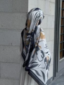 Pamuklu Soft Lotus Desen Şal-Siyah/Gri - 1