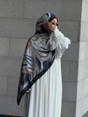 Pamuklu Soft Lotus Desen Şal-Siyah/Gri - 2