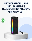 RGB Işıklı Çift Hoparlörlü Taşınabilir Bluetooth Speaker ve Mikrofon thumbnail 1
