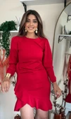 Kadın Uzun Kollu Bisiklet Yaka önden Volanlı Ithal Krep Elbise thumbnail 4