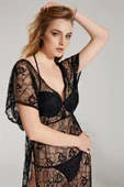 AmoraSecret AmoraSecret Dantelli Gecelik Balenli Destekli Dolgulu Önden Açılan Sütyen ve String 3'lü Takım - 4