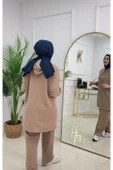 Tesettür Takım İkili Tunik Pantolon Takımı Kapüşonlu İp Detaylı Tunik - 3