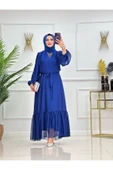 TESETTÜR ABİYE ELBİSE ASTARLI TÜL KAPLAMALI ELBİSE - 1