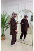 Tesettür Takım İkili Tunik Pantolon Takımı Kapüşonlu İp Detaylı Tunik - 12