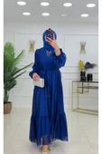 TESETTÜR ABİYE ELBİSE ASTARLI TÜL KAPLAMALI ELBİSE - 3