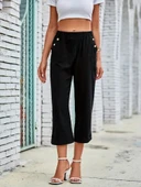 Kadın Beli Lastikli Düğme Ve Cep Detaylı Kapri Ithal Keten Pantolon thumbnail 3