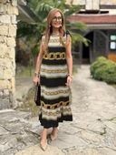 Kadın Omuzlardan Büzgülü Kayık Yaka Fırfırlı Janjan Krep Elbise thumbnail 2