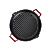 Lava Döküm Yuvarlak Izgara Tavası Döküm Demir Yekpare Çift Kulplu Çap(Ø)30cm.-Bordo thumbnail 3