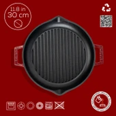 Lava Döküm Yuvarlak Izgara Tavası Döküm Demir Yekpare Çift Kulplu Çap(Ø)30cm.-Bordo thumbnail 4