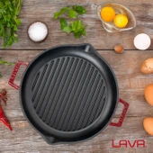 Lava Döküm Yuvarlak Izgara Tavası Döküm Demir Yekpare Çift Kulplu Çap(Ø)30cm.-Bordo thumbnail 7