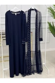 Kadın Tesettür Abaya Takım, Uzun Kollu Elbise ve Tül Abaya - 4