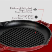 Lava Döküm Yuvarlak Izgara Tavası Döküm Demir Yekpare Çift Kulplu Çap(Ø)30cm.-Bordo thumbnail 6