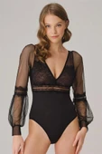 AmoraSecret AmoraSecret Tüllü Dantelli Uzun Kol Badi - 1
