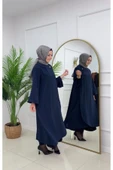 TESETTÜR KAP  YAKASI TAŞLI ÖNDEN YIRTMAÇ DETAYLI CEPLİ TESETTÜR ELBİSE - 3