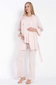 Kısa Kol Bisiklet Yaka Kadın Viskon Dantel Detaylı Hamile Pijama Takımı Sabahlık thumbnail 1