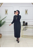 Kadın Tesettür Elbise Kemerli Piliseli Elbise - 10