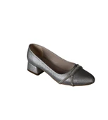 YAZKIŞ Kadın Siyah Cilt Gümüş Parlak Üzeri Burgu Taşlı Yuvarlak Burun 3cm Kare Topuk Ayakkabı thumbnail 4