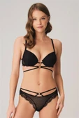 AmoraSecret AmoraSecret Balenli Destekli Dolgulu Göbek Detaylı Puantiyeli Dantelli Sütyen ve Slip Takım - 1