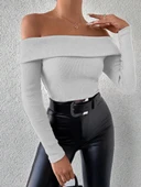 Uzun kol madonna yaka bluz gri thumbnail 1