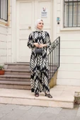 Kadın Tesettür Takım Çiçek Desenli 2'Li Pantolon Tunik Takımı - 2