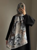 Pamuklu Rose Desen Şal-Gri/Vizon - 3