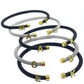 Kişiye Özel Harfli Siyah-Gold Gümüş Erkek Bilekliği thumbnail 3