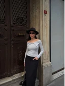 Kelebek yaka uzun kol bluz Gri thumbnail 4