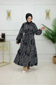 Kadın Tesettür Elbise Desenli & Kuşaklı Elbise - 7