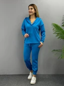 Kadın Uzun Kol V Yaka Kapüşon Detay Sweat Ve Yüksel Bel Eşofman Ikili Takım thumbnail 7