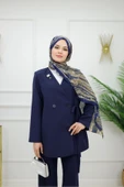 Kadın Blazer Ceket Düğme Kapama ve Kuşak Kapama Detaylı - 1