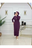 Kadın Tesettür Elbise Kemerli Piliseli Elbise - 5