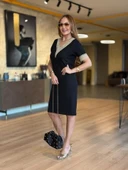 Kadın V Yaka Güpürlü İki İplik Elbise thumbnail 2