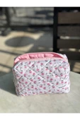 Minik Pembe Çiçek Desenli Makyaj Çantası - Büyük Boy. - 3