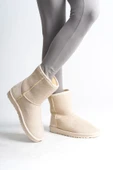 SELINA Bağcıksız Düz Taban İçi Kürklü Süet Kadın Bot  SKT - Krem thumbnail 3
