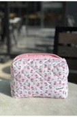 Minik Pembe Çiçek Desenli Makyaj Çantası - Büyük Boy. - 2